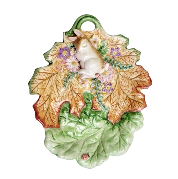 Fitz and Floyd Other - Fitz and Floyd Sleeping Bunny Rabbit on Leaves Candy/Trinket Dish 9.5" x 8"